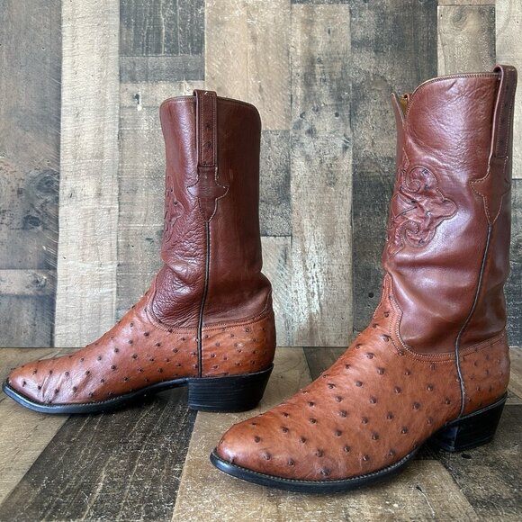 Lucchese Classics Handmade E176964 Ostrich Inlay Cowboy Boots Mens 10.5 EE - Picture 12 of 12